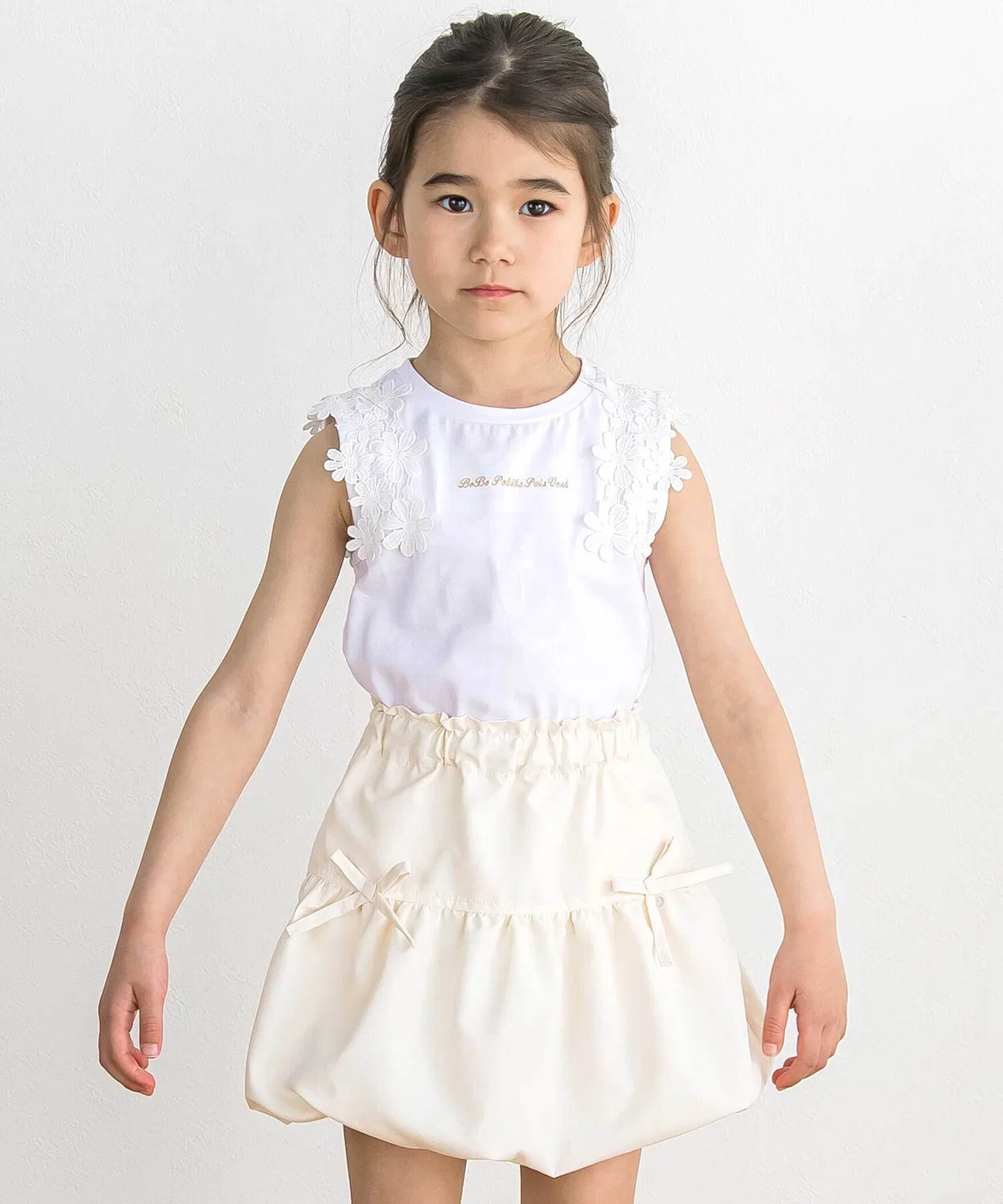 Детская юбка-баллон с принтом в горошек BeBe Petits Pois Vert, Off White — фото 4