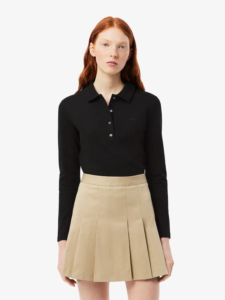 Рубашка поло LACOSTE Slim Fit с длинным рукавом, женская, облегающая, белая