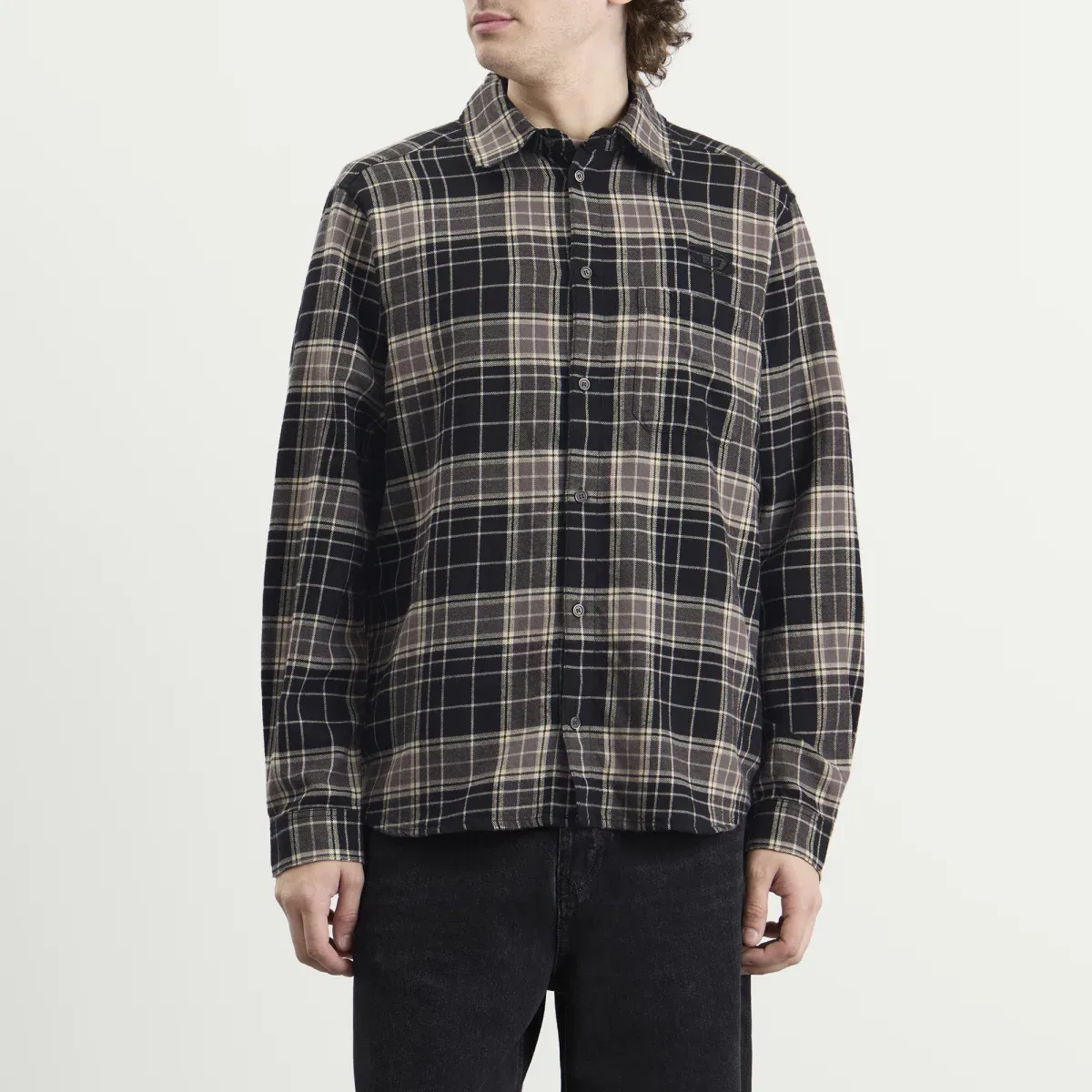 Рубашка в клетку с вышивкой Big D Stone Washed Check Shirt Diesel, Black — фото 2