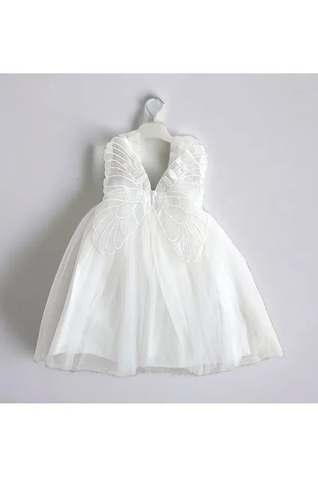 Детское платье для девочек с принтом Fairy Butterfly Girl's Tulle Strap Butterfly Detailed Ecru Special Day Birthday Fairy White Dress Şirin Şeyler Butiği, Fairy-White