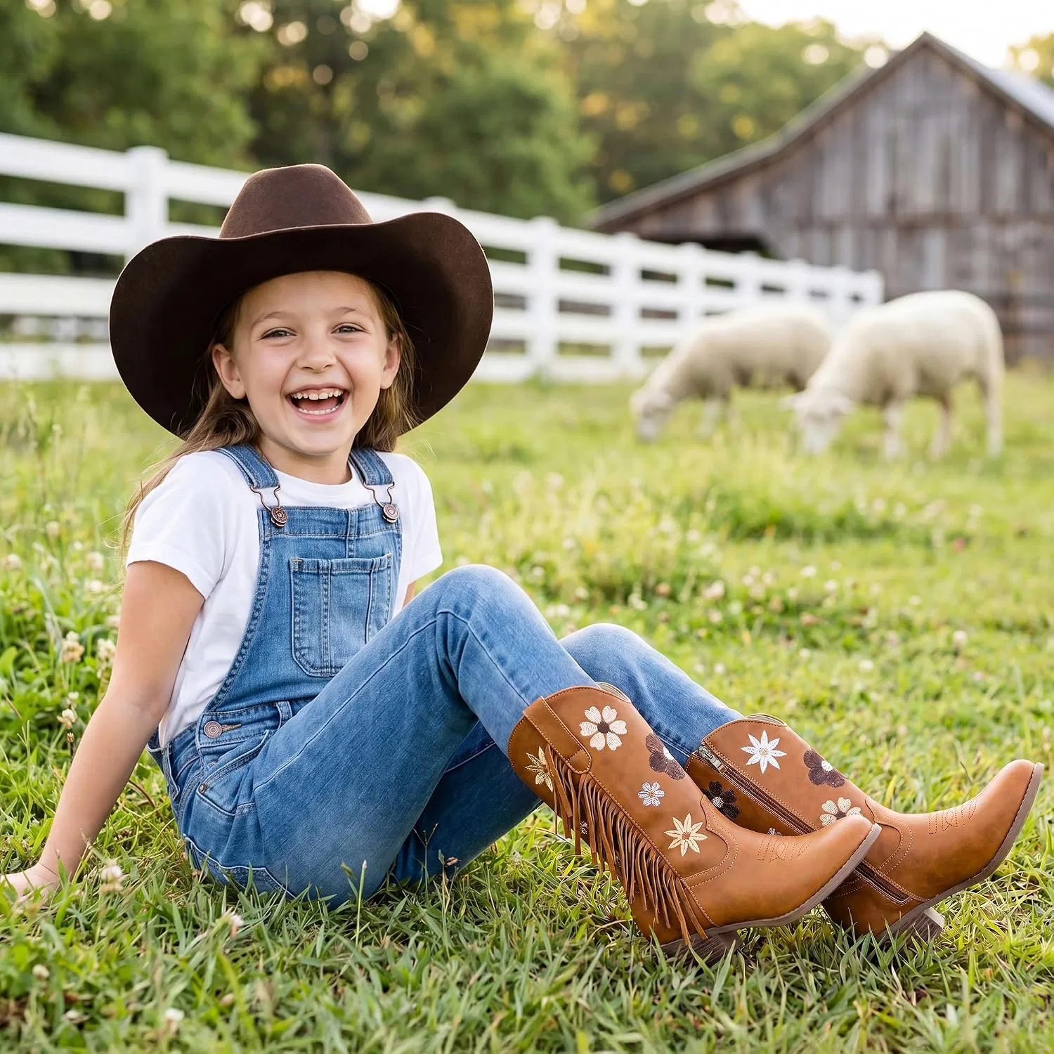 Детские сапоги для девочек с принтом Cowboy Boots Motasha, Brown — фото 2