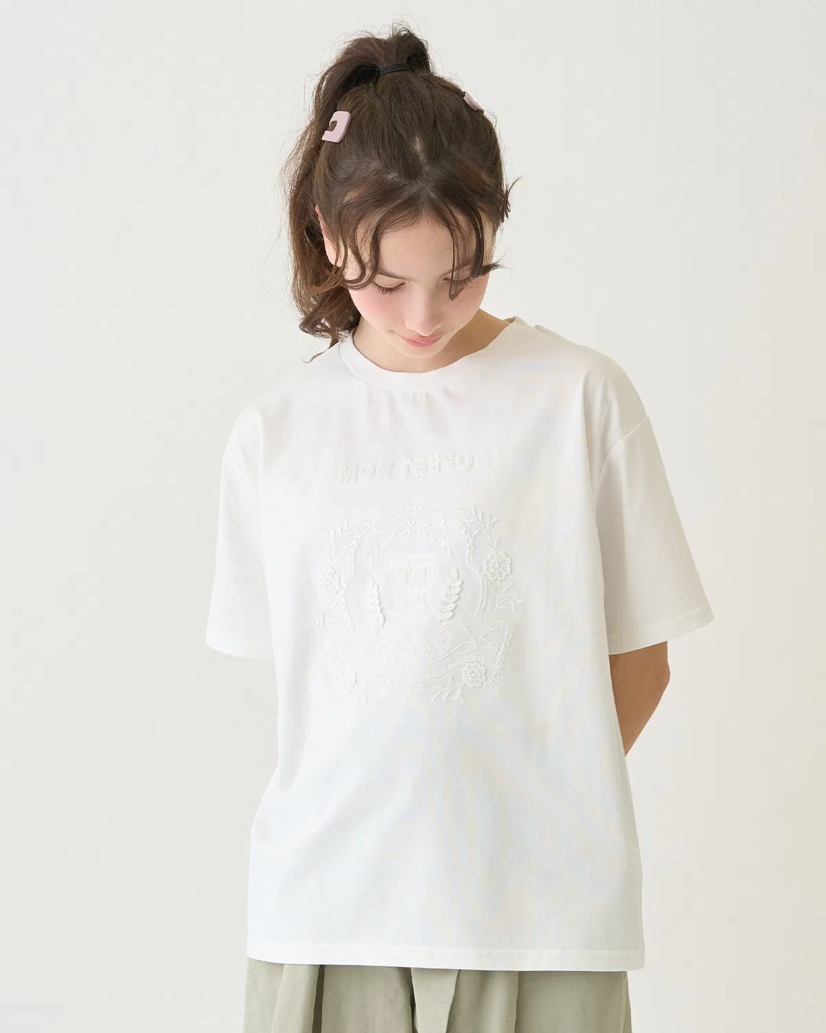 Детская футболка с контактной прохладой, с принтом, Pom Ponette Junior, Off White