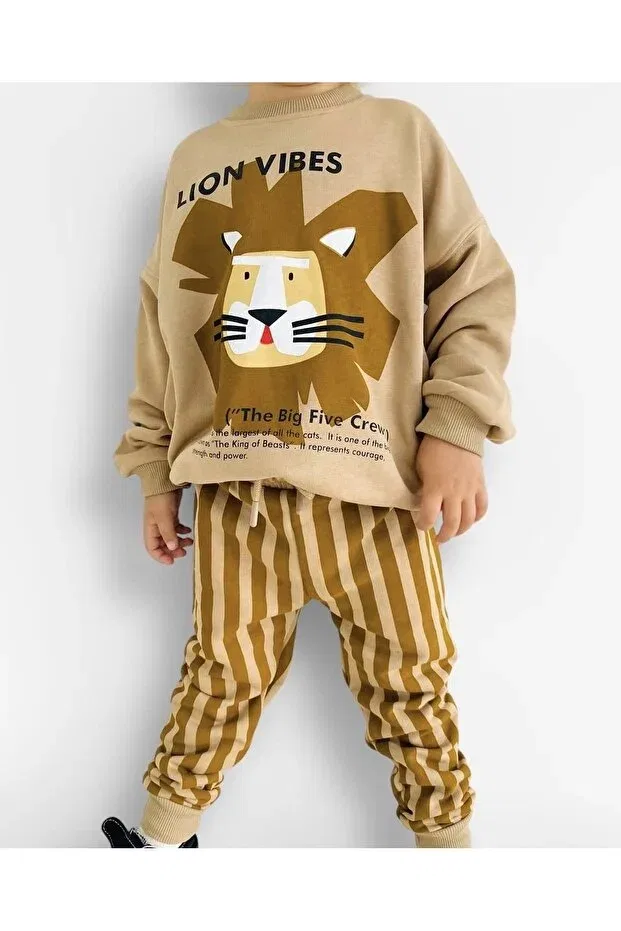Детский спортивный костюм для девочек с принтом Lion Hulohoopbaby, Brown — фото 2