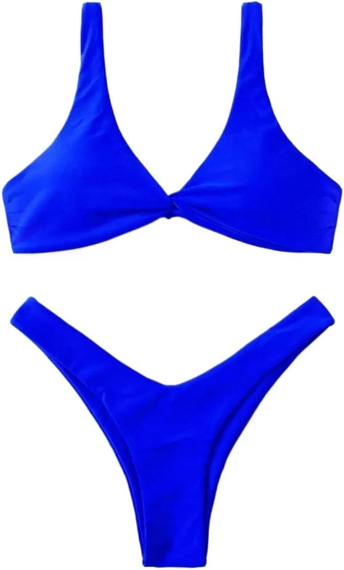 Женский бикини-сет с высокой талией V-образным вырезом, Royal Blue