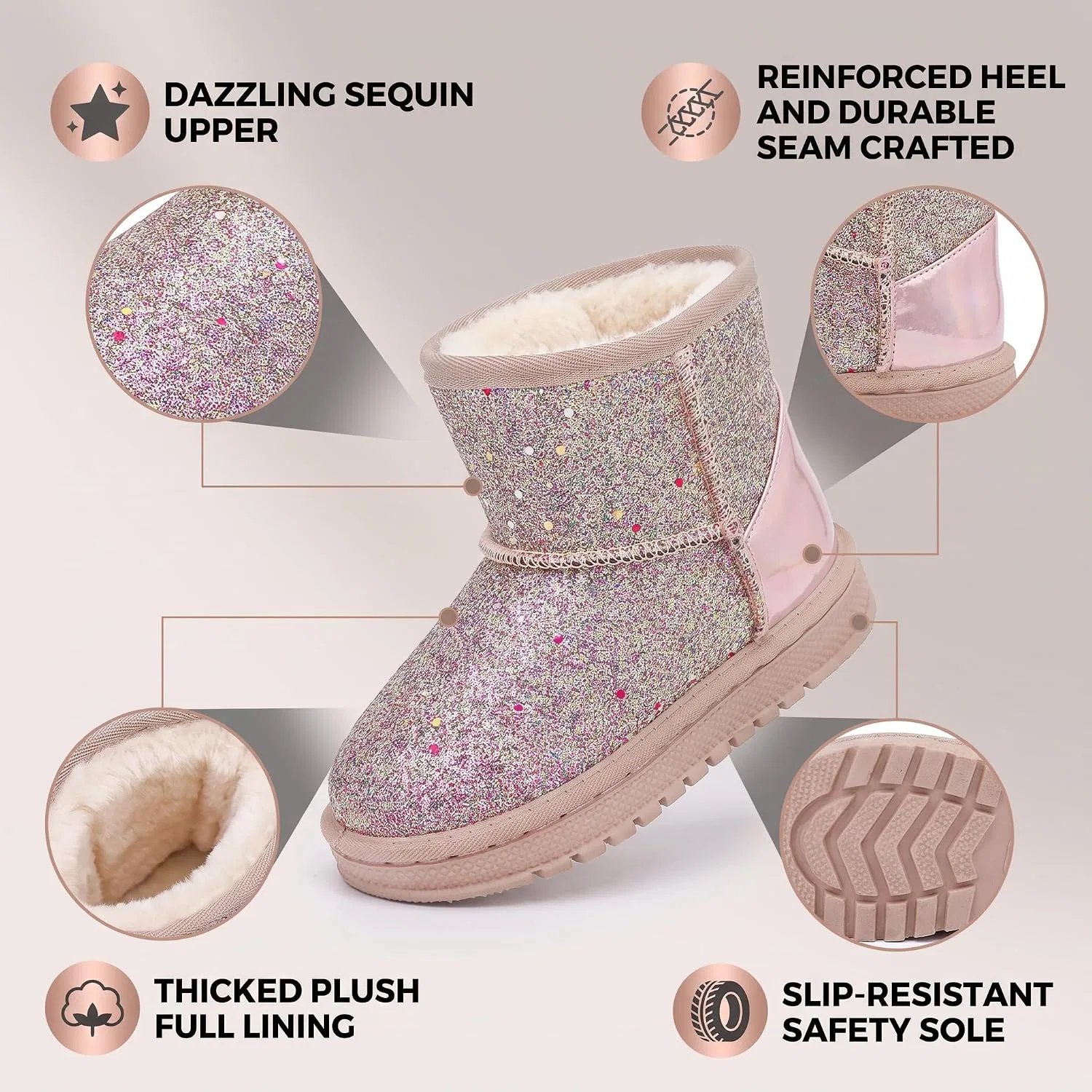 Детские сапоги для девочек с блестками и пайетками Snow Boots Elcssuy, Gold — фото 4