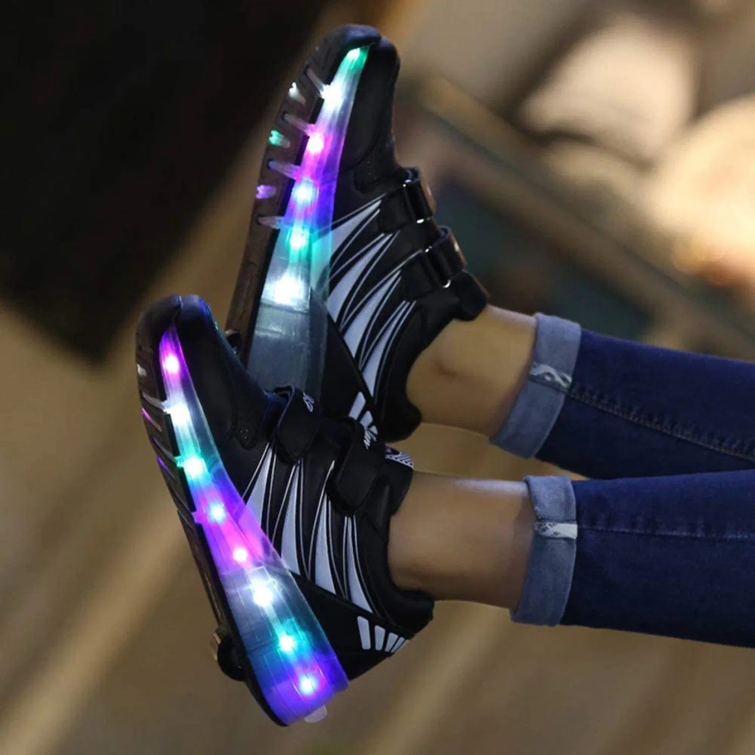 Детские кроссовки-ролики со светодиодами XPF, Black — фото 4