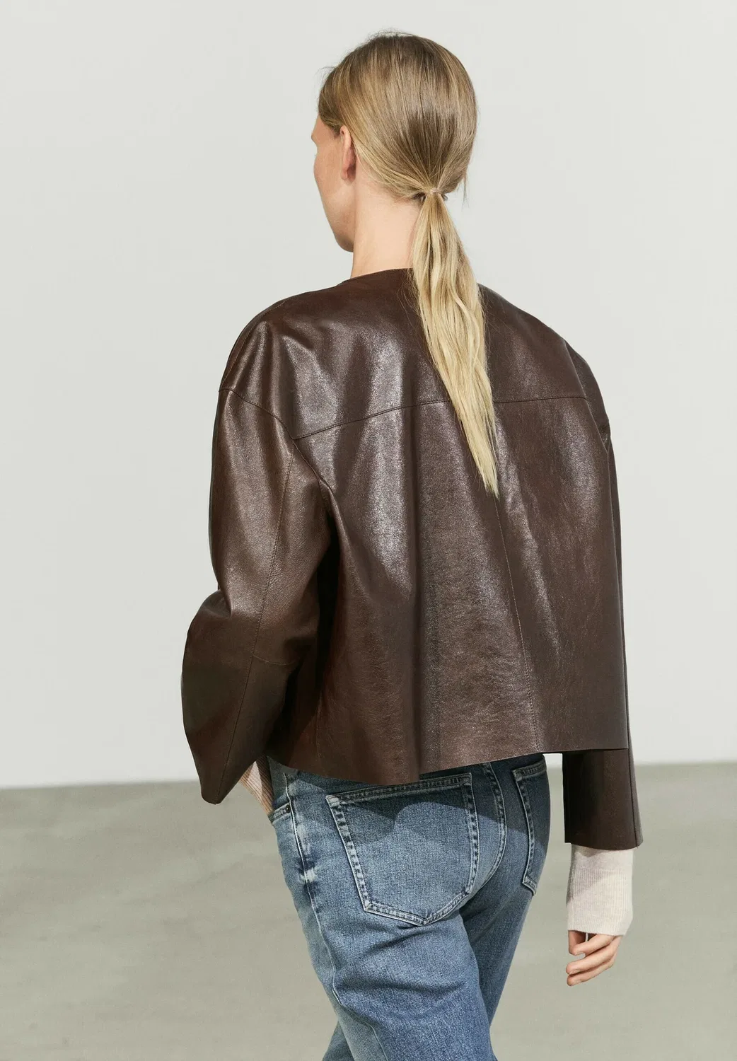 Кожаная куртка Massimo Dutti, Dark Brown — фото 3