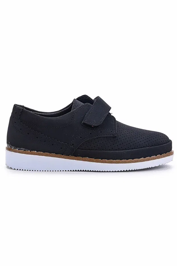 Детские туфли для мальчиков без шнурков Circum nubuck velcro baby boy circumcision shoes Kiko Kids, Black — фото 4
