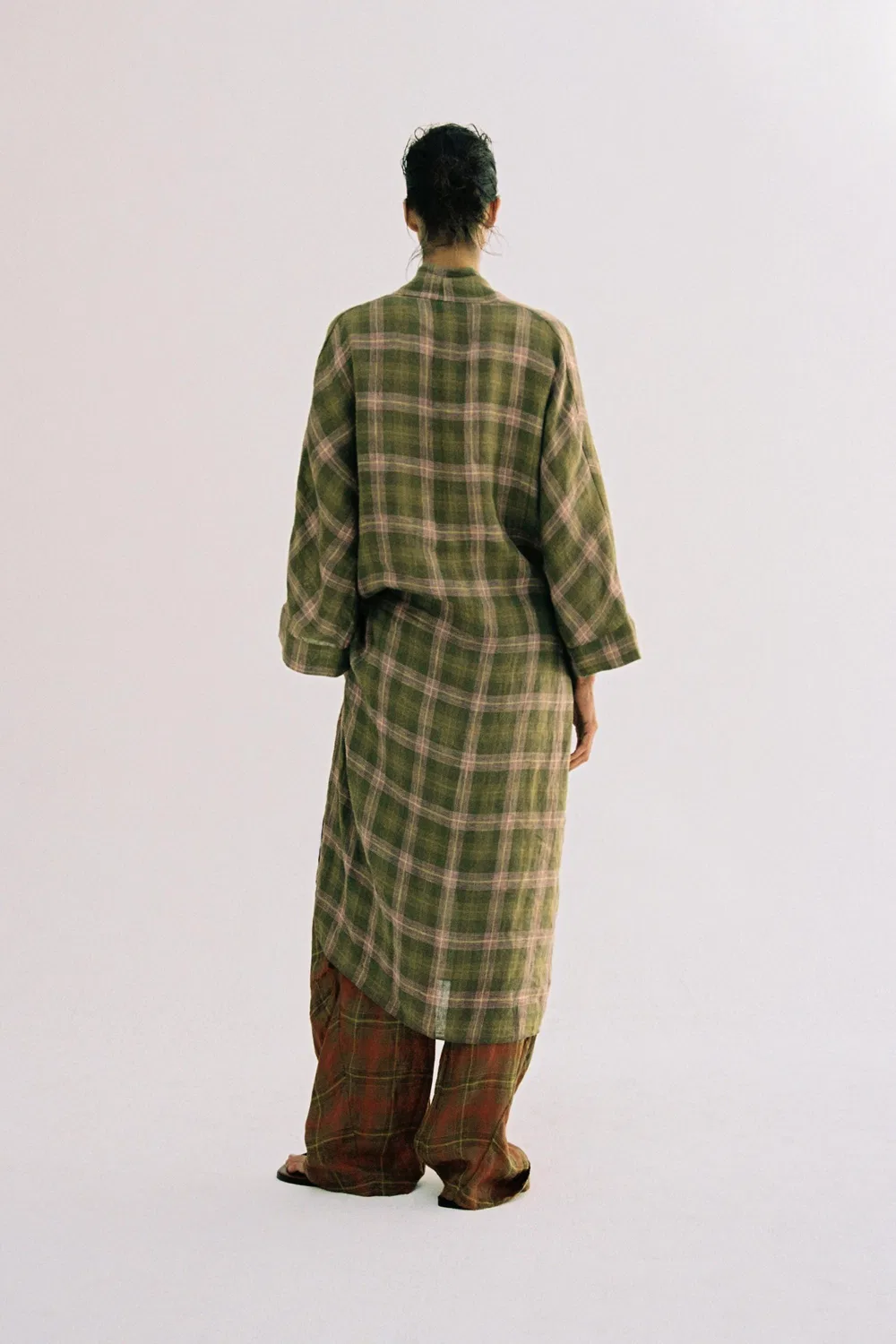 Платье из клетчатого льна из коллекции ZW ZARA, Green — фото 2