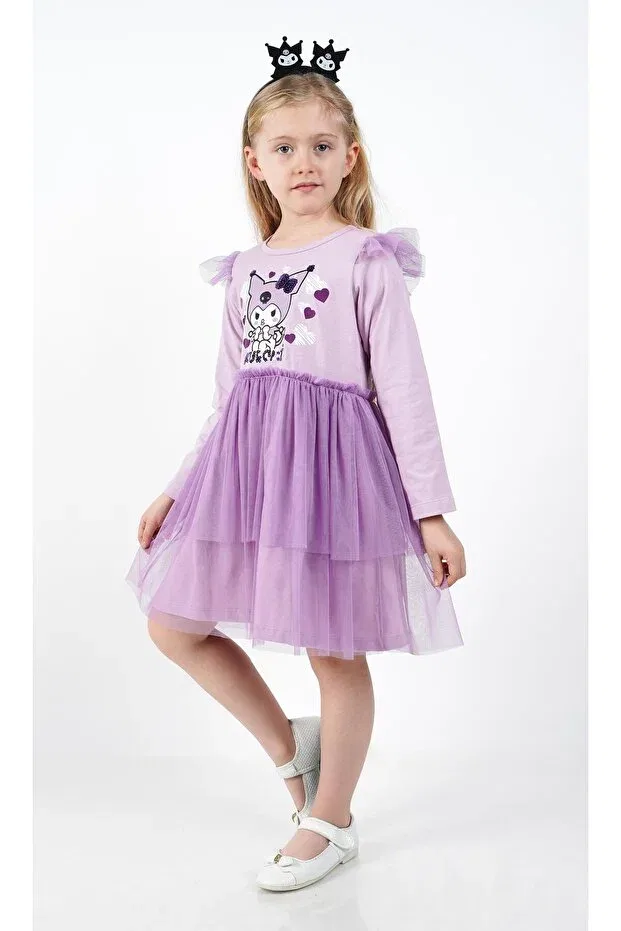 Детское платье для девочек с принтом Kuromi lilac tulle detailed girl's dress Buse&Eylül Bebe, Purple — фото 3