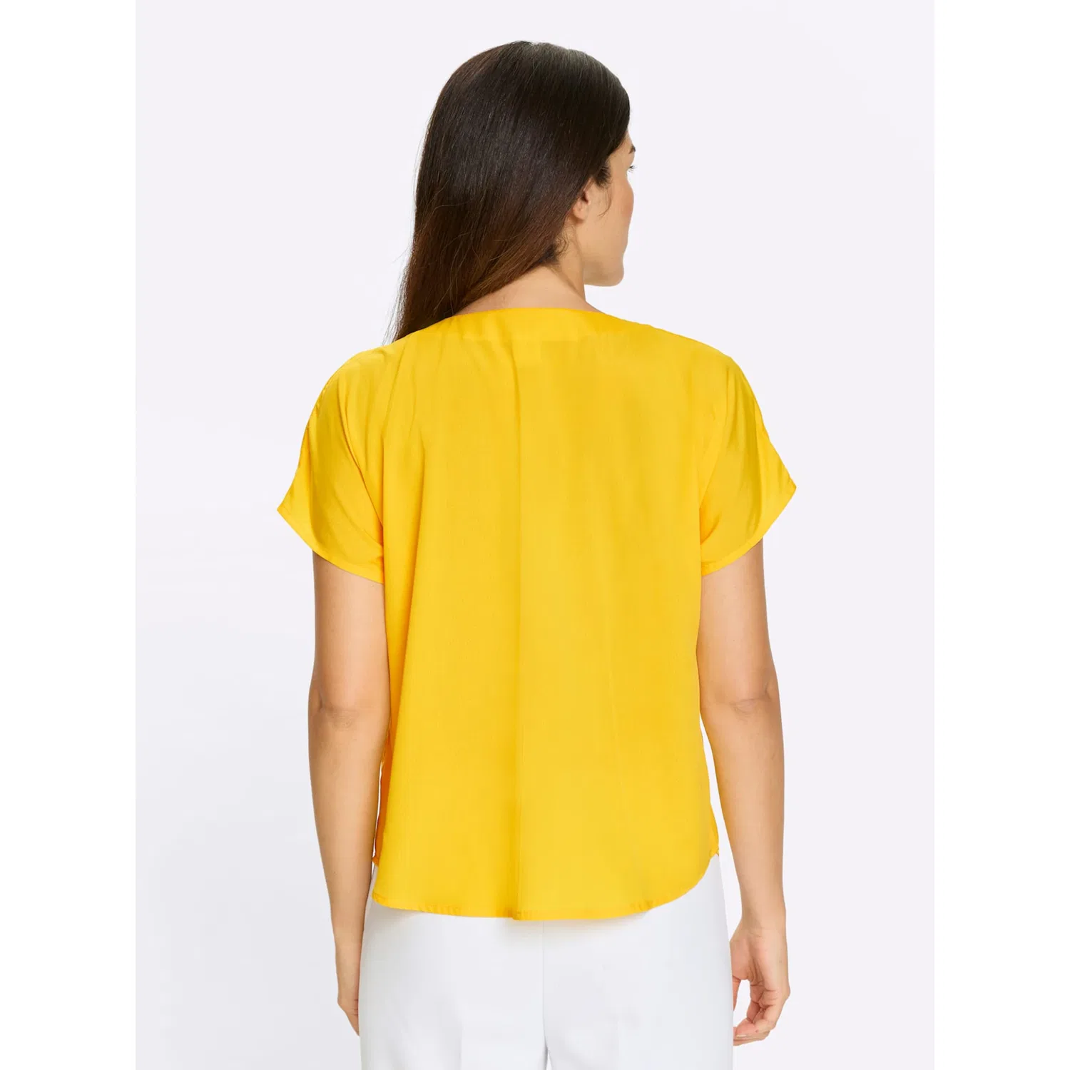 Женская блуза свободного кроя с V-образным вырезом Classic Basics, Sunny Yellow — фото 2