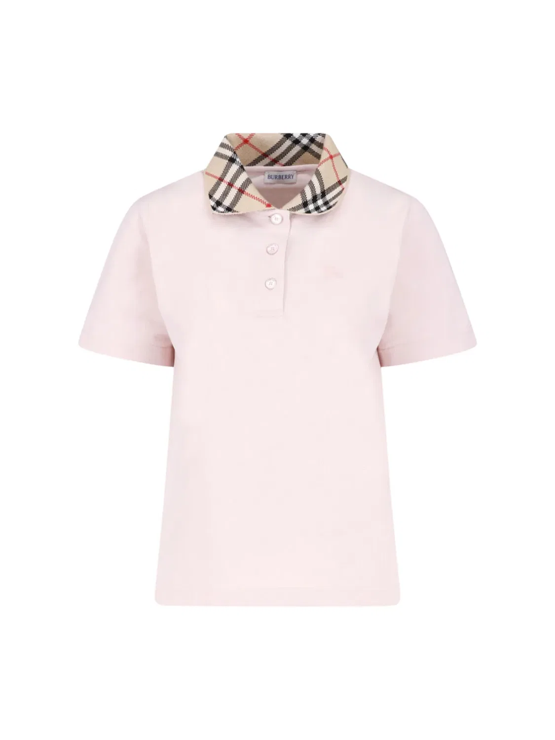 Женское поло с коротким рукавом с клетчатым воротником розовый Check Cotton Polo Shirt Burberry, розовый