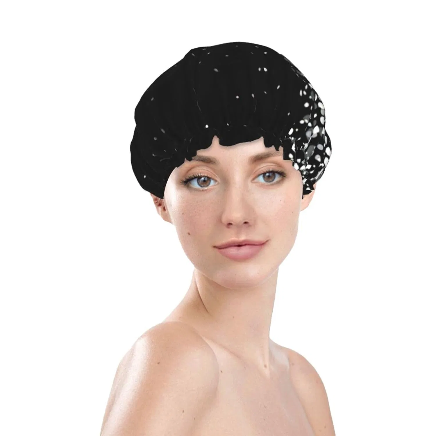 Шапочка для душа, пвх, pvinnk, двойной слой, 27 см, Black White Glitter Print — фото 3