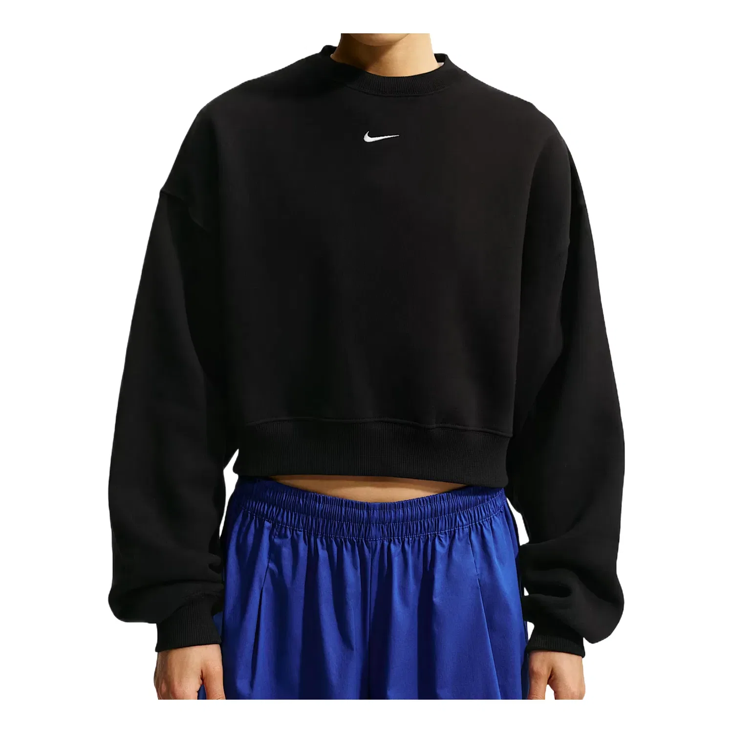 Женская футболка Studio Fleece Medium Weight Oversized Cropped Crew 'Total Black Sail' Nike, Total Black/Sail