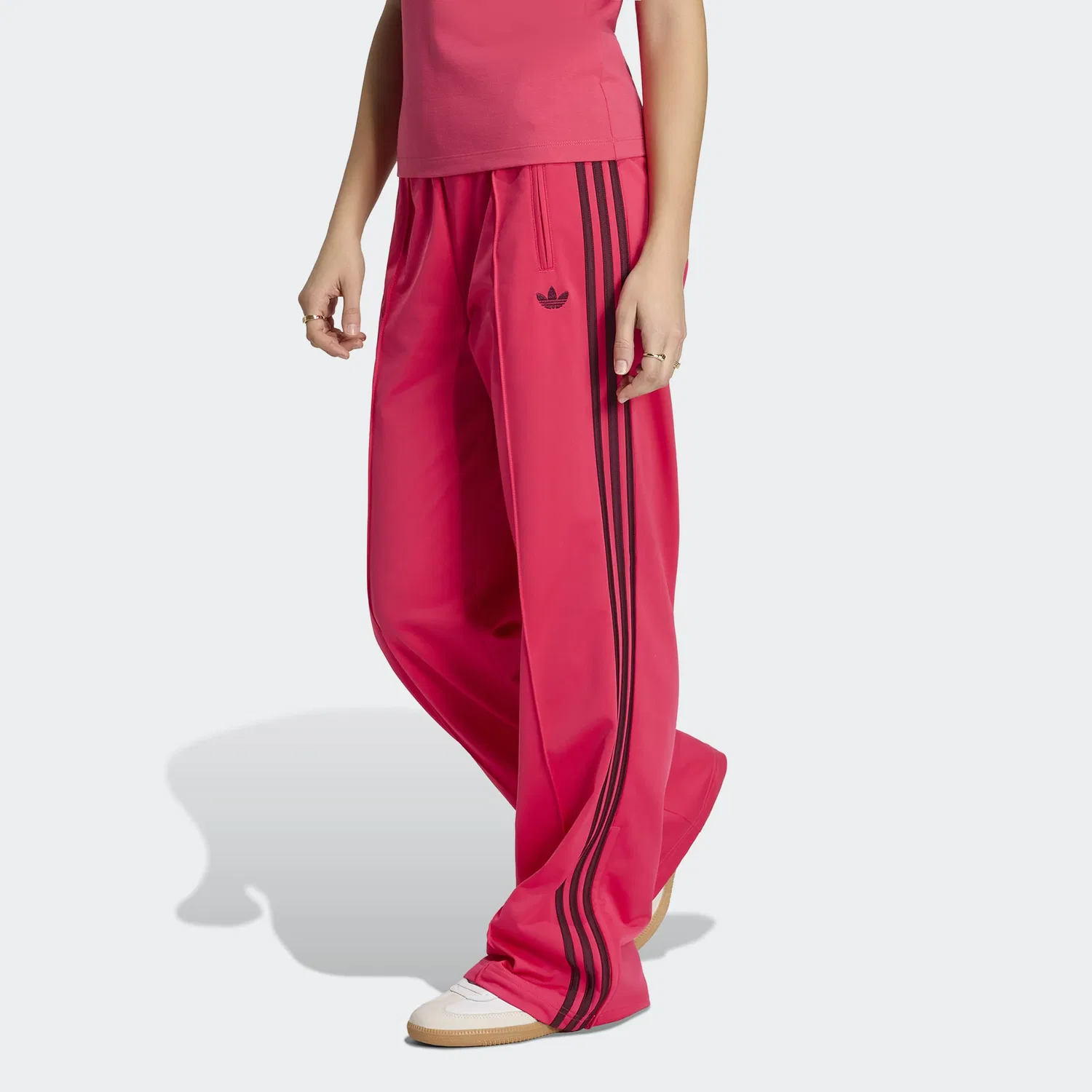 Брюки Adidas Originals с широкими штанинами Firebird розового цвета — фото 3