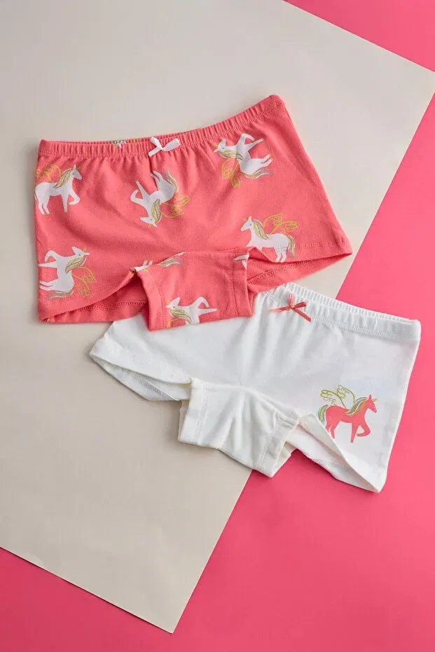 Детские боксеры для девочек с принтом 2-pack Unicorn Katia&Bony, Ecru/Pink