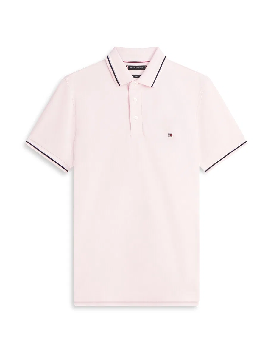 Рубашка TOMMY HILFIGER 'Slim Fit Tipped' пастельно-розового цвета