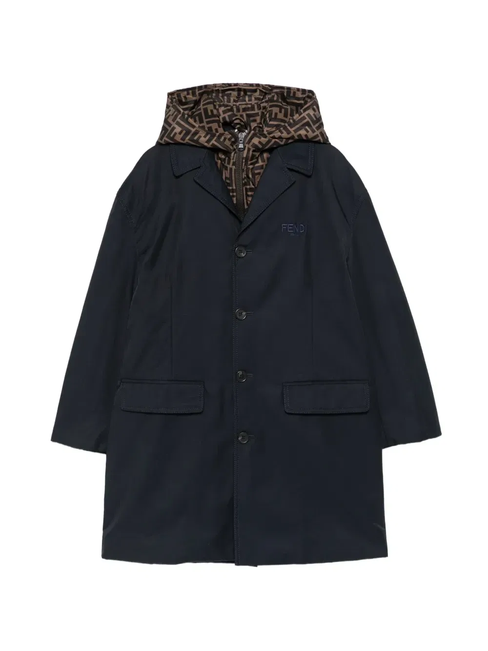 Пальто с капюшоном и вышитым логотипом Fendi Kids, синий