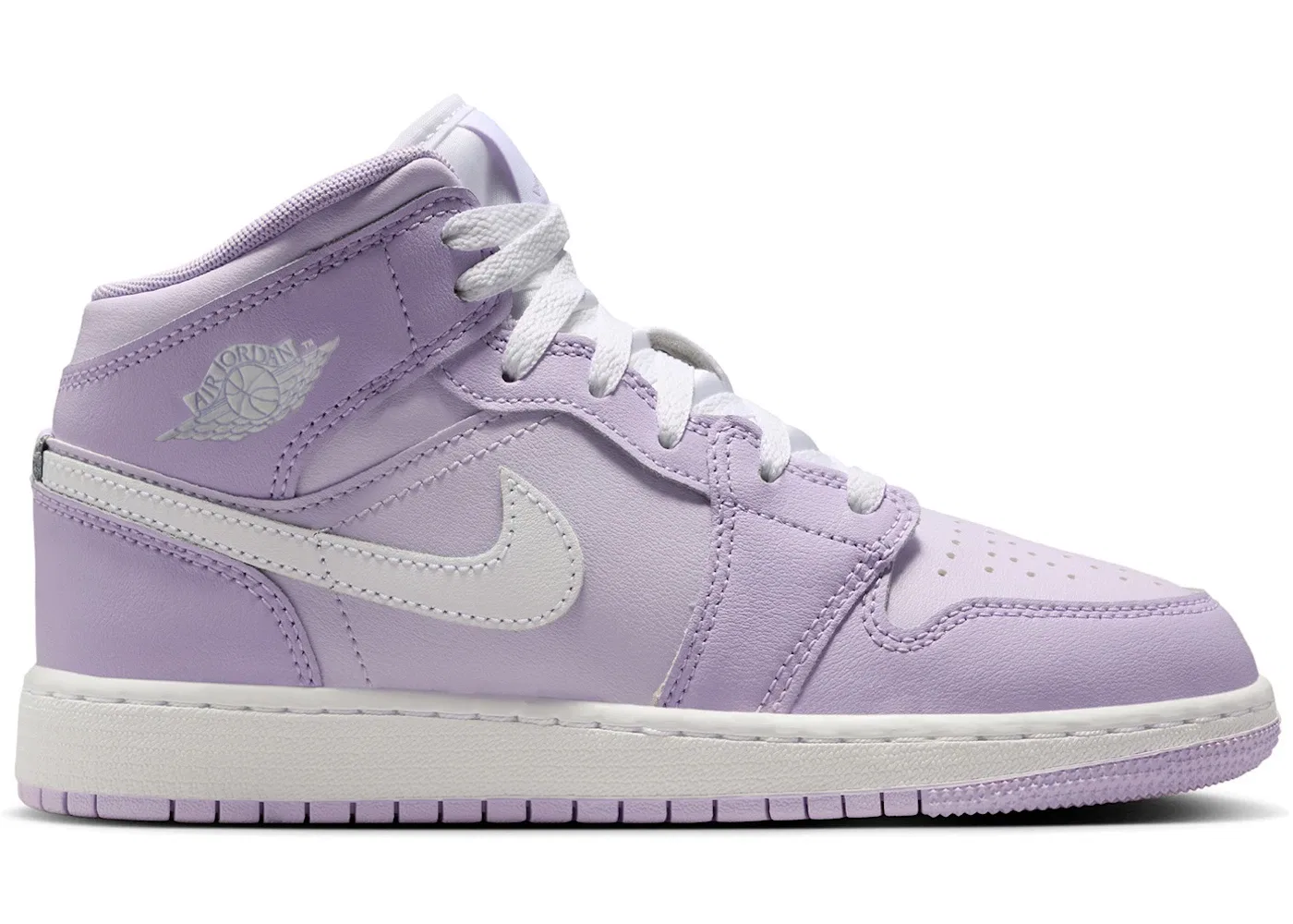 Детские кроссовки для девочек с принтом Jordan 1 Mid Jordan, Violet Mist Barely Grape White
