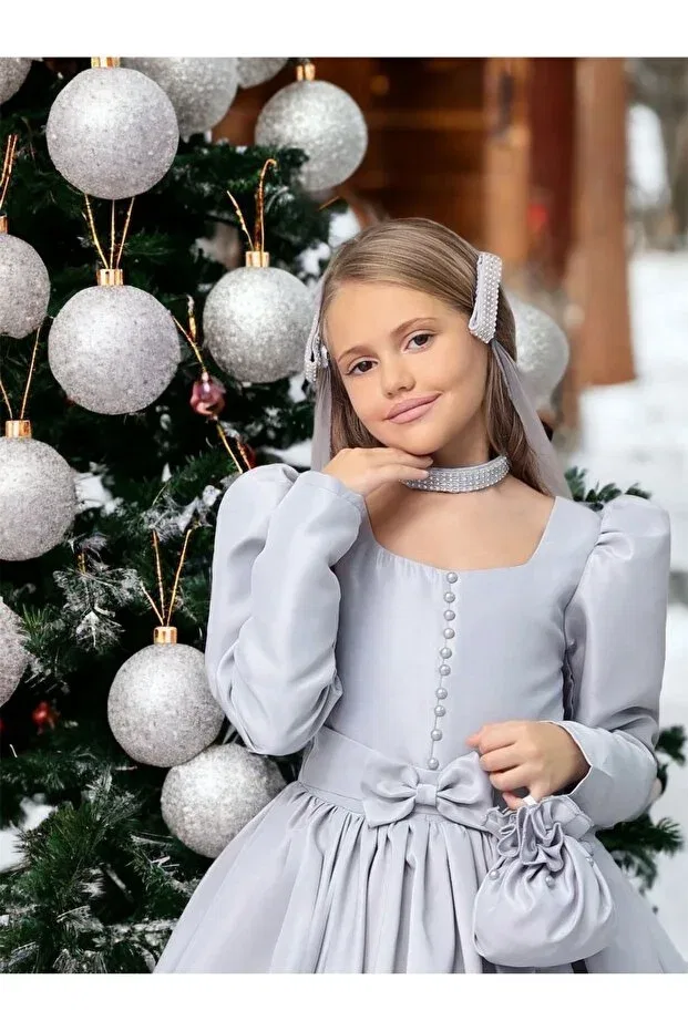 Детское платье для девочек сатиновое Graduation dress Kids, Gray — фото 3