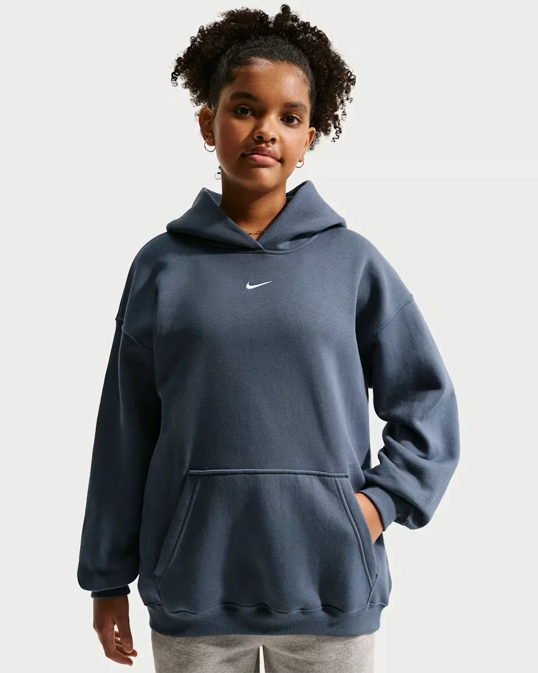 Детская толстовка с капюшоном оверсайз Nike Sportswear Studio Fleece, Thunder Blue/White — фото 3