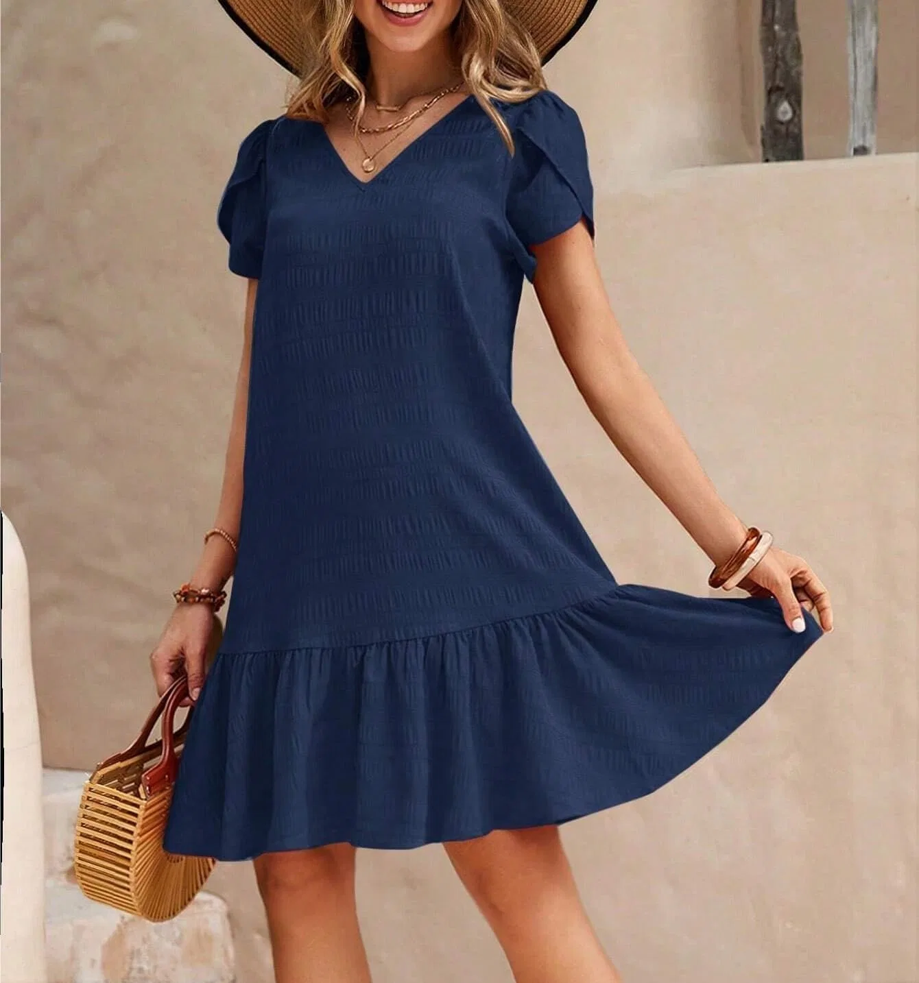Женское повседневное платье свободного кроя с воланами Navy Blue — фото 2