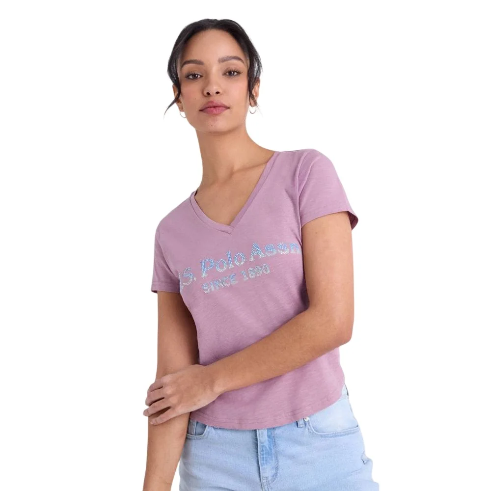 Женская футболка U.S. Polo Assn. Ombre V-Neck Stone Print, пурпурный