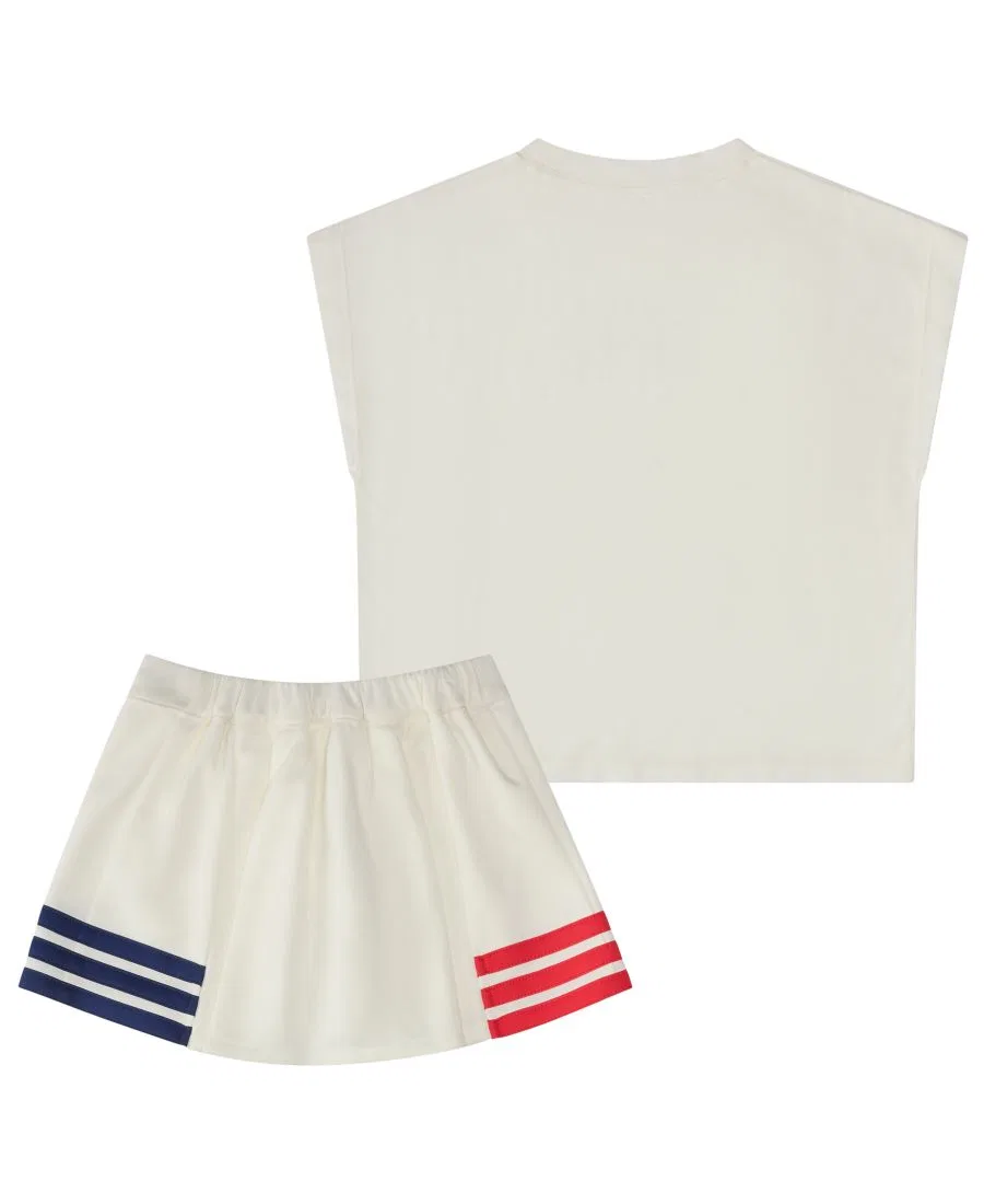 Комплект из футболки без рукавов и плиссированной юбки-шорт adidas, Off White — фото 2