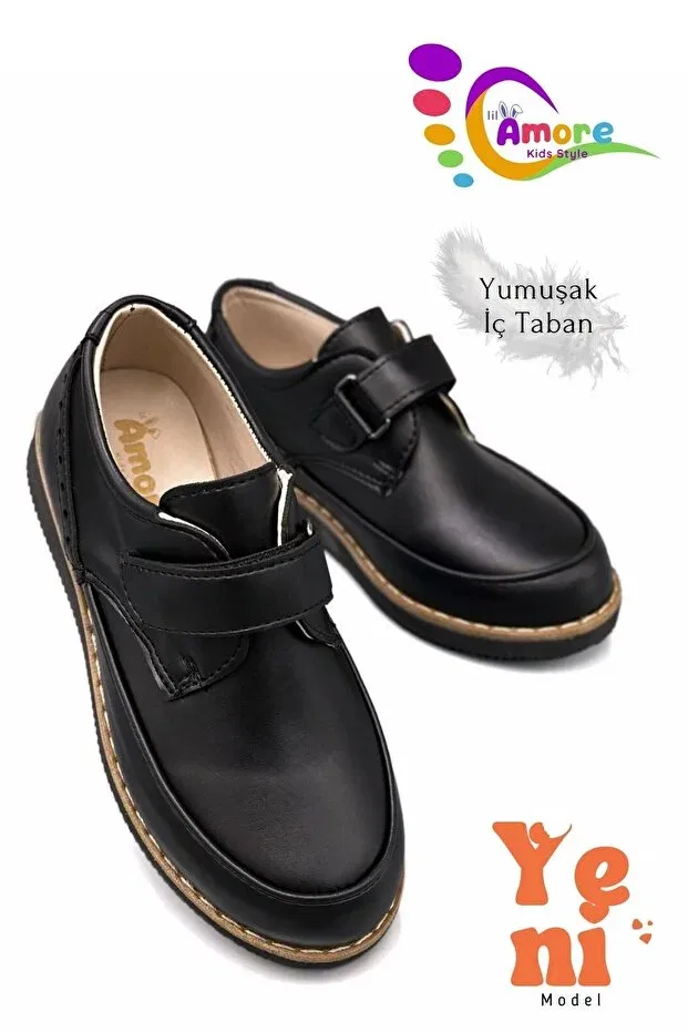 Детские туфли для мальчиков с липучкой Classic Model Matte Black Moda Anna, Matte Black — фото 2