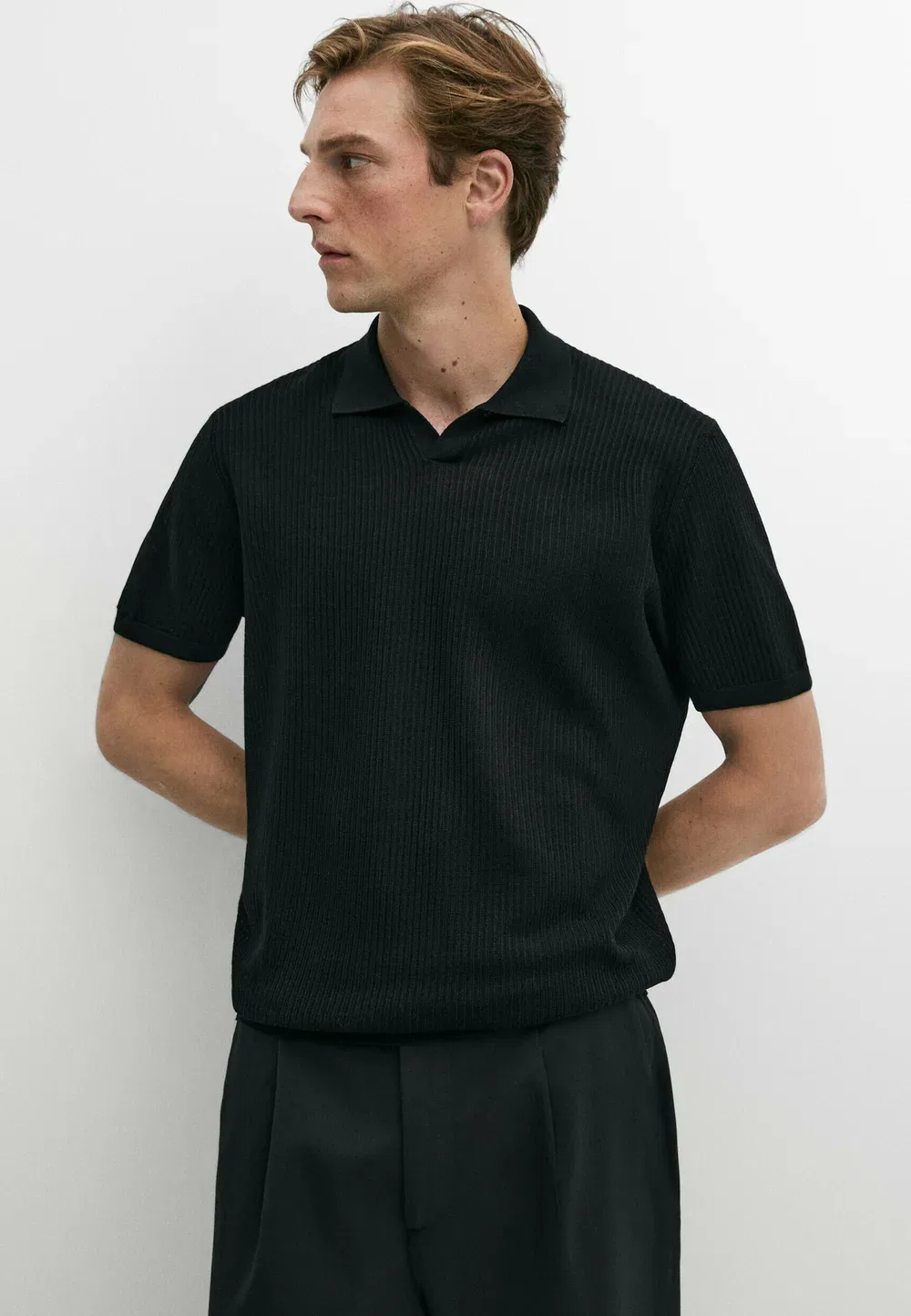 Поло с коротким рукавом из шерстяной смеси - рубашка поло Massimo Dutti, Black