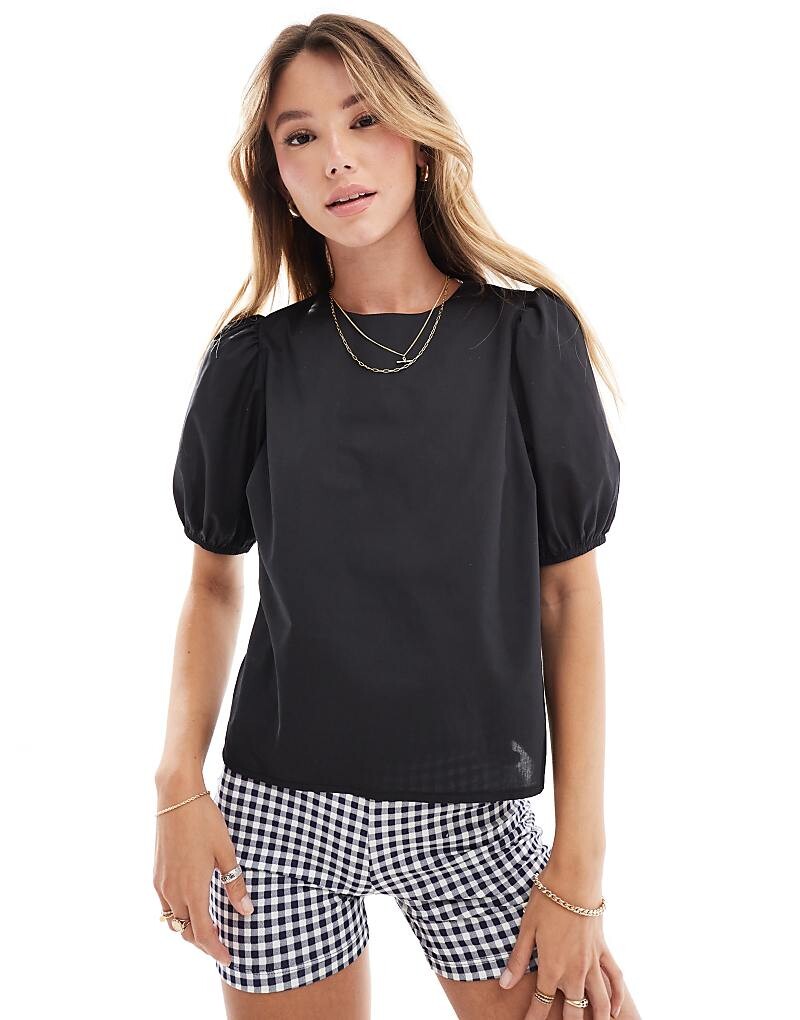 

ASOS DESIGN – Черный хлопковый топ с объемными рукавами