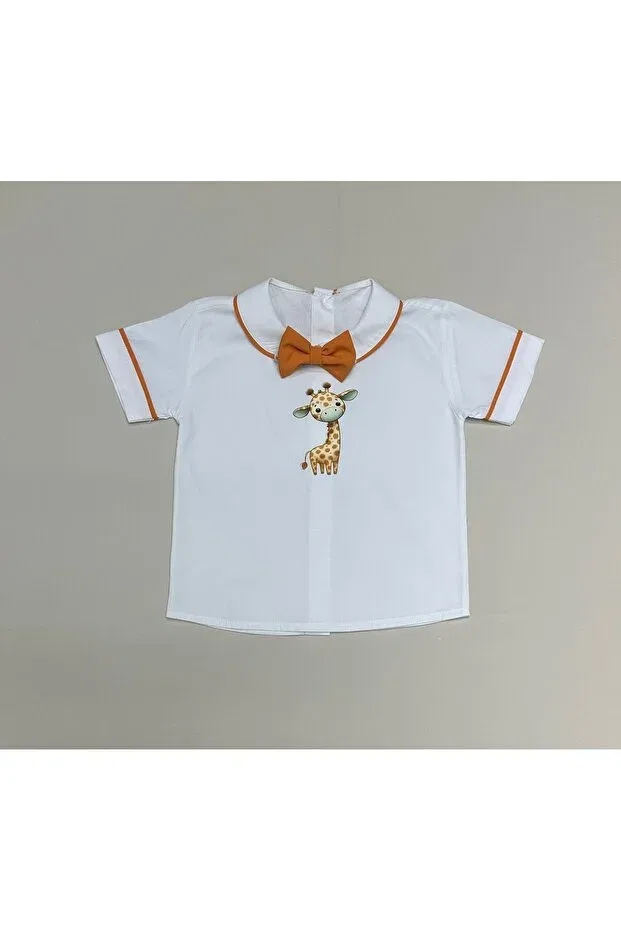 Детская рубашка для мальчиков с коротким рукавом Safari Giraffe Concept Annerüyası, Orange White
