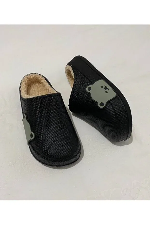 Детские тапочки с принтом Teddy Bear Patterned Comfortable Soft Fur Inside House Slippers Guest Slippers Dowry Garden Children's Slippers Modaqueen, Черный — фото 3