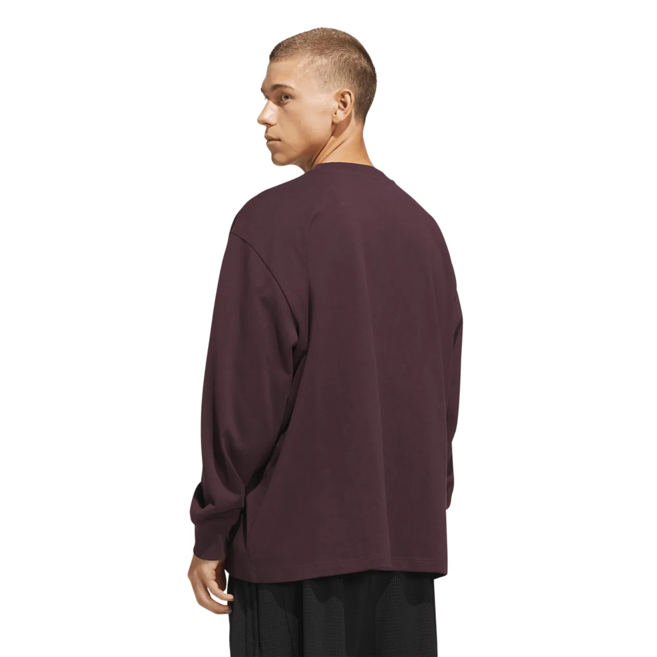 Мужская футболка с длинными рукавами из хлопкового джерси Basketball Single Jersey Adidas, Shadow Maroon — фото 2