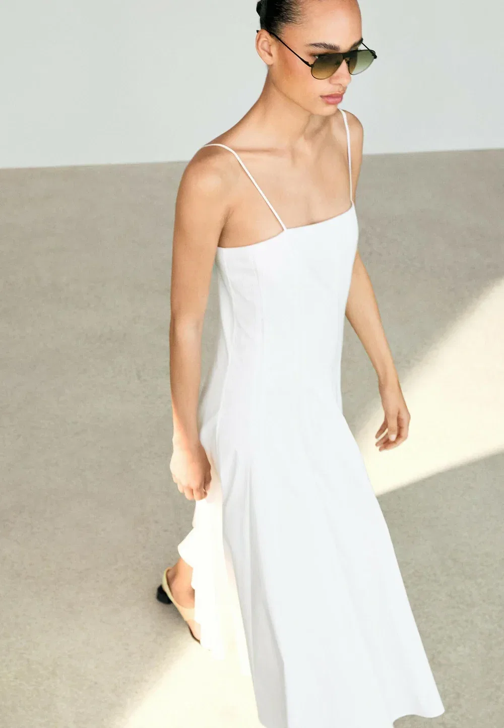 Платье-Миди из поплина на бретелях - повседневное платье Massimo Dutti, White — фото 4