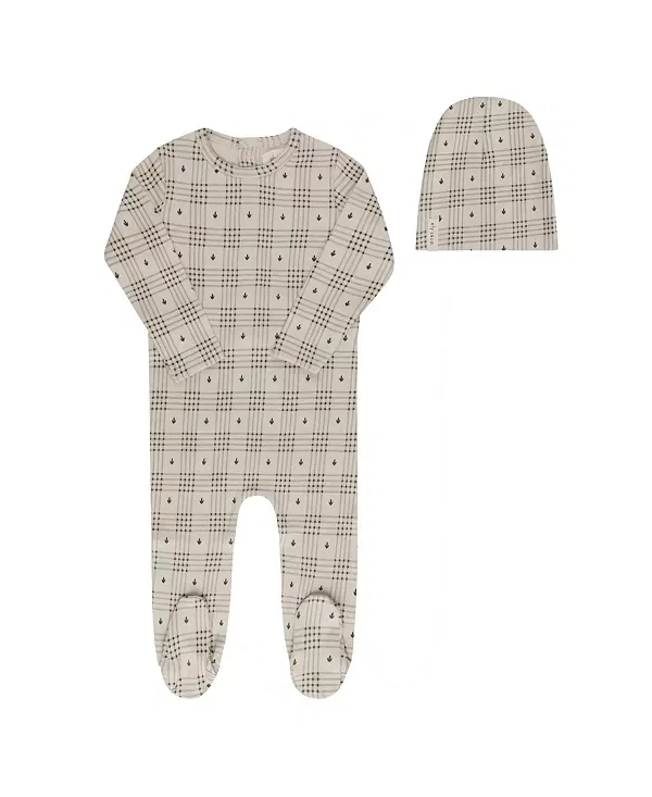 Детский комплект с принтом Unisex cotton floral plaid collection footie + beanie Ely'S & Co., Tan