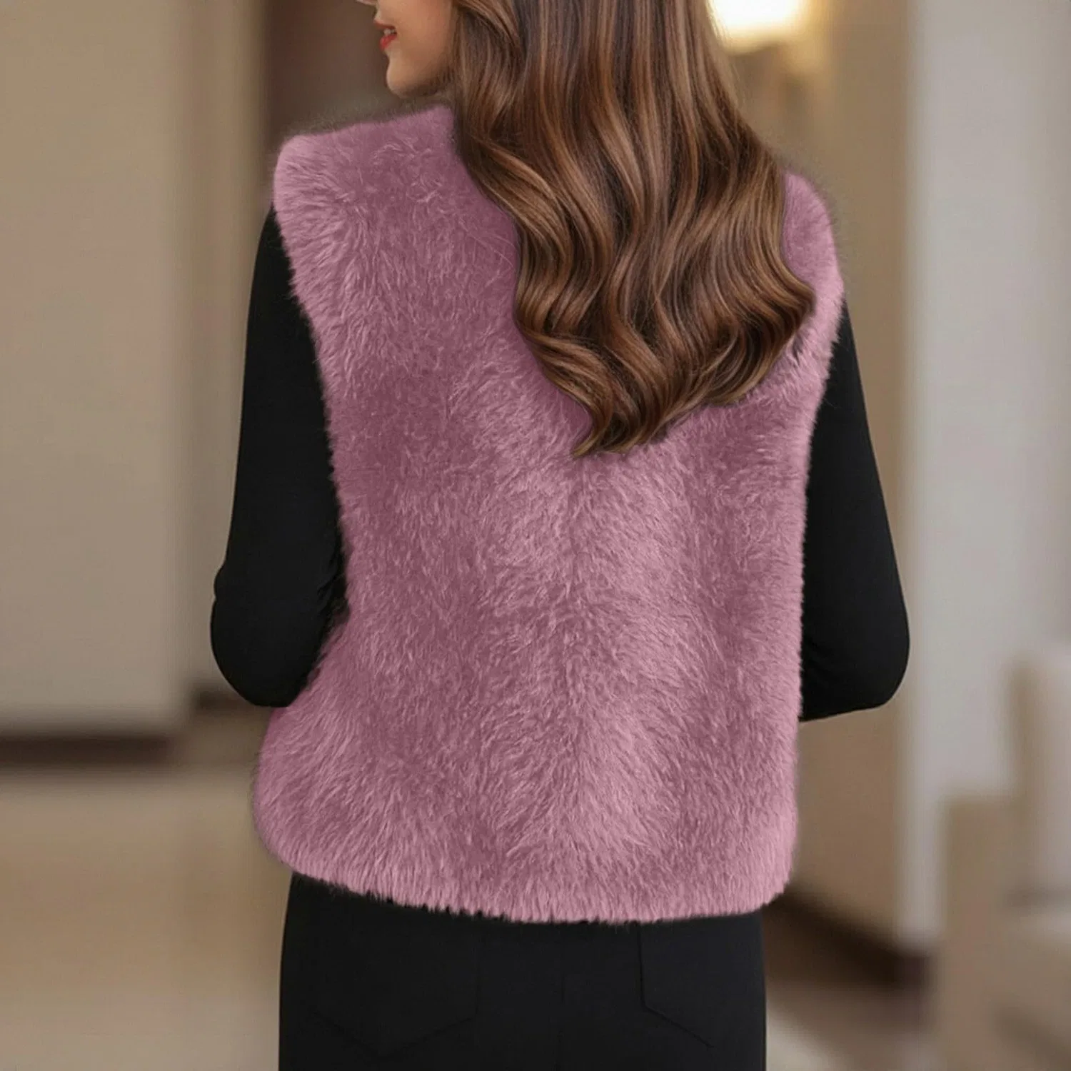 Женский жилет без рукавов из искусственного меха, Colore: rosa — фото 3