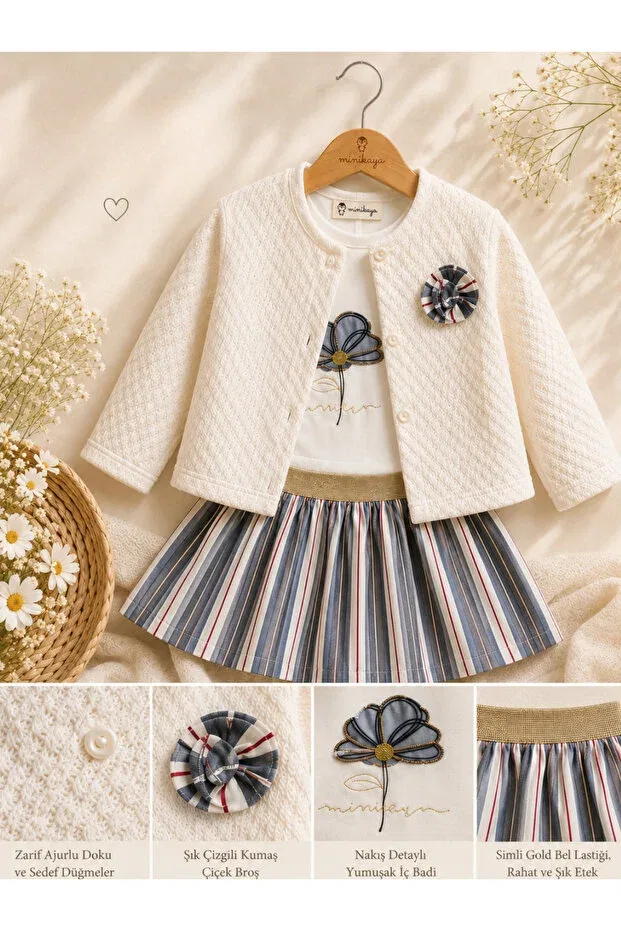 Детский комплект для девочек вязаный Minikaya, Navy Blue — фото 2