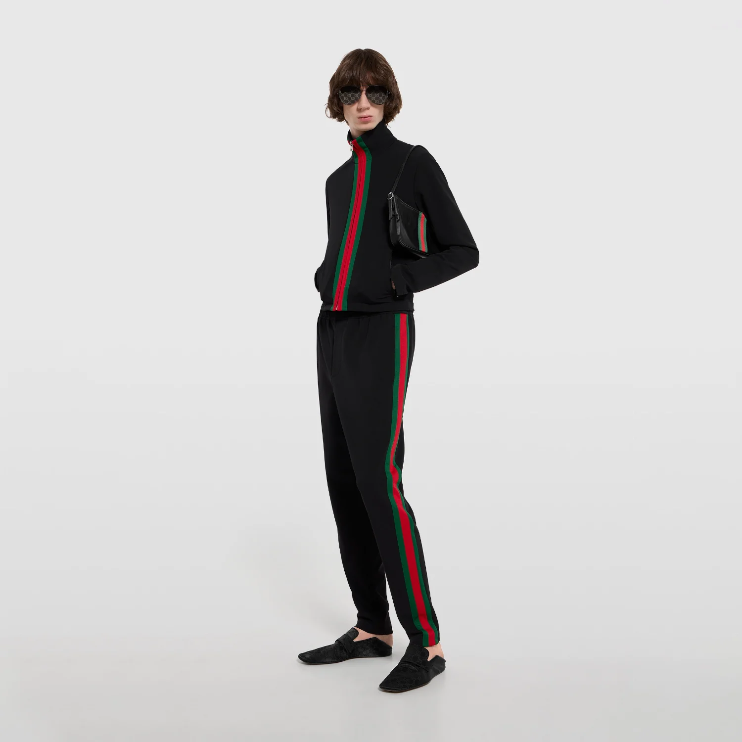 Куртка Gucci Stretch Nylon Zip With Web, черный — фото 3