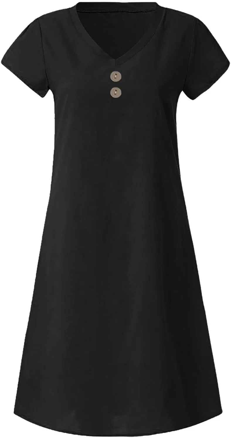 Женское платье миди с V-образным вырезом и пуговицами Linen Dress, Black — фото 4