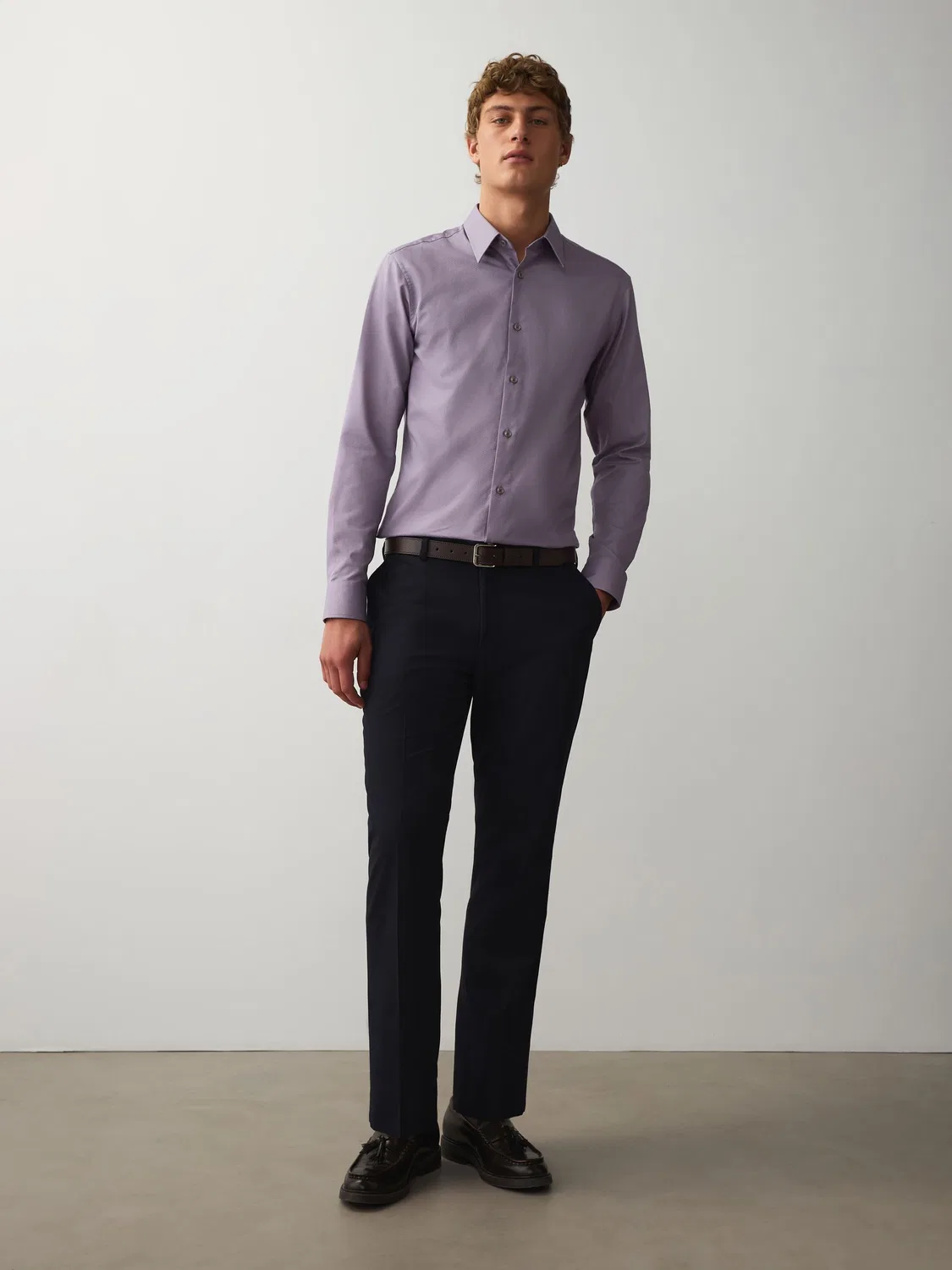 Рубашка с текстурой, slim fit Next, сиреневый — фото 2