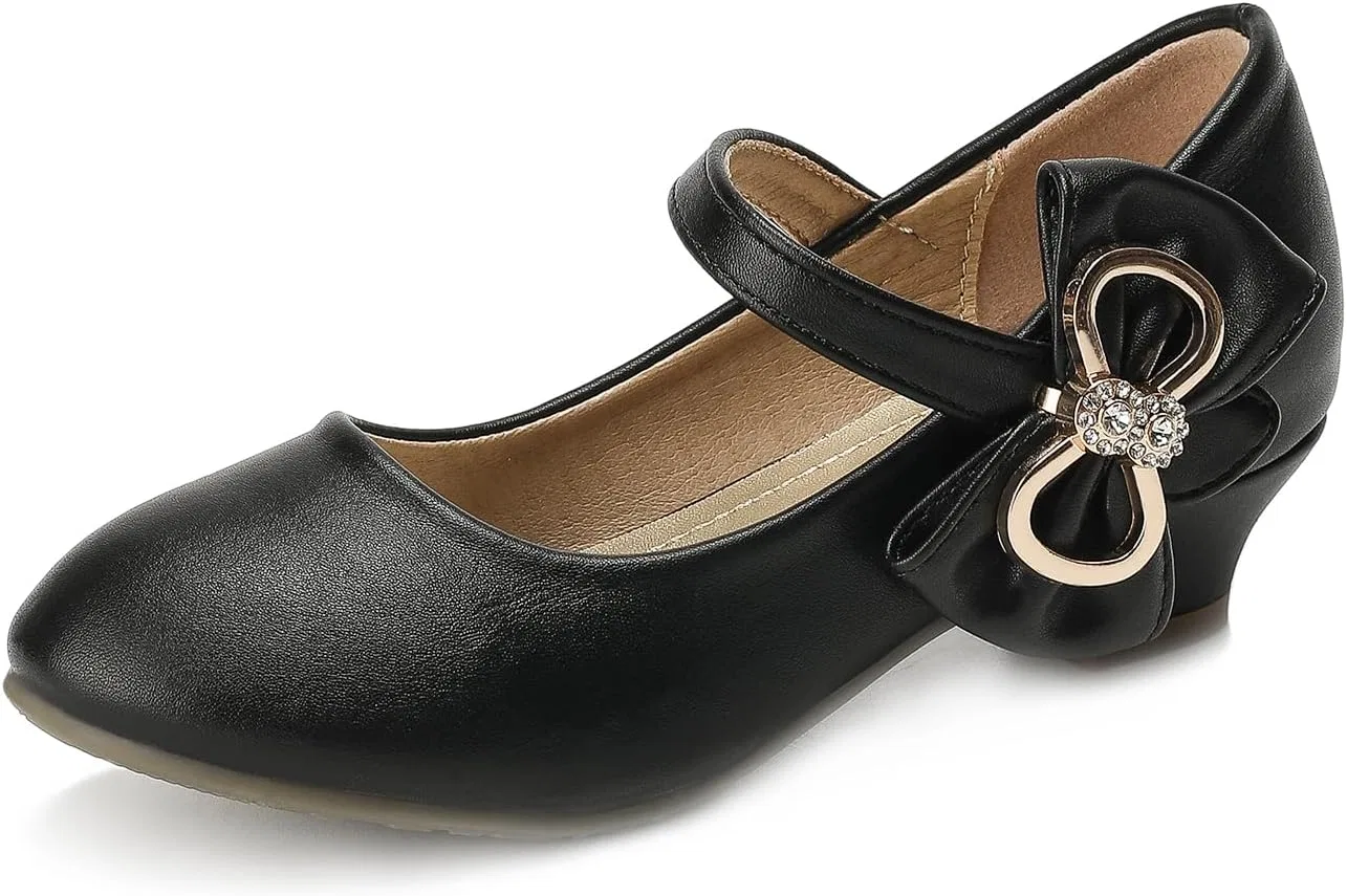 Детские туфли для девочек с блестками и цветком Mary Jane Heels Libuam, Black