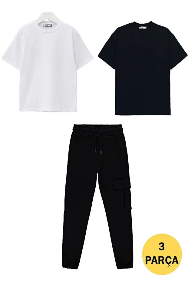 Детский комплект для мальчиков из футболки и брюк Basics Cm Buseyiz, Black White Black