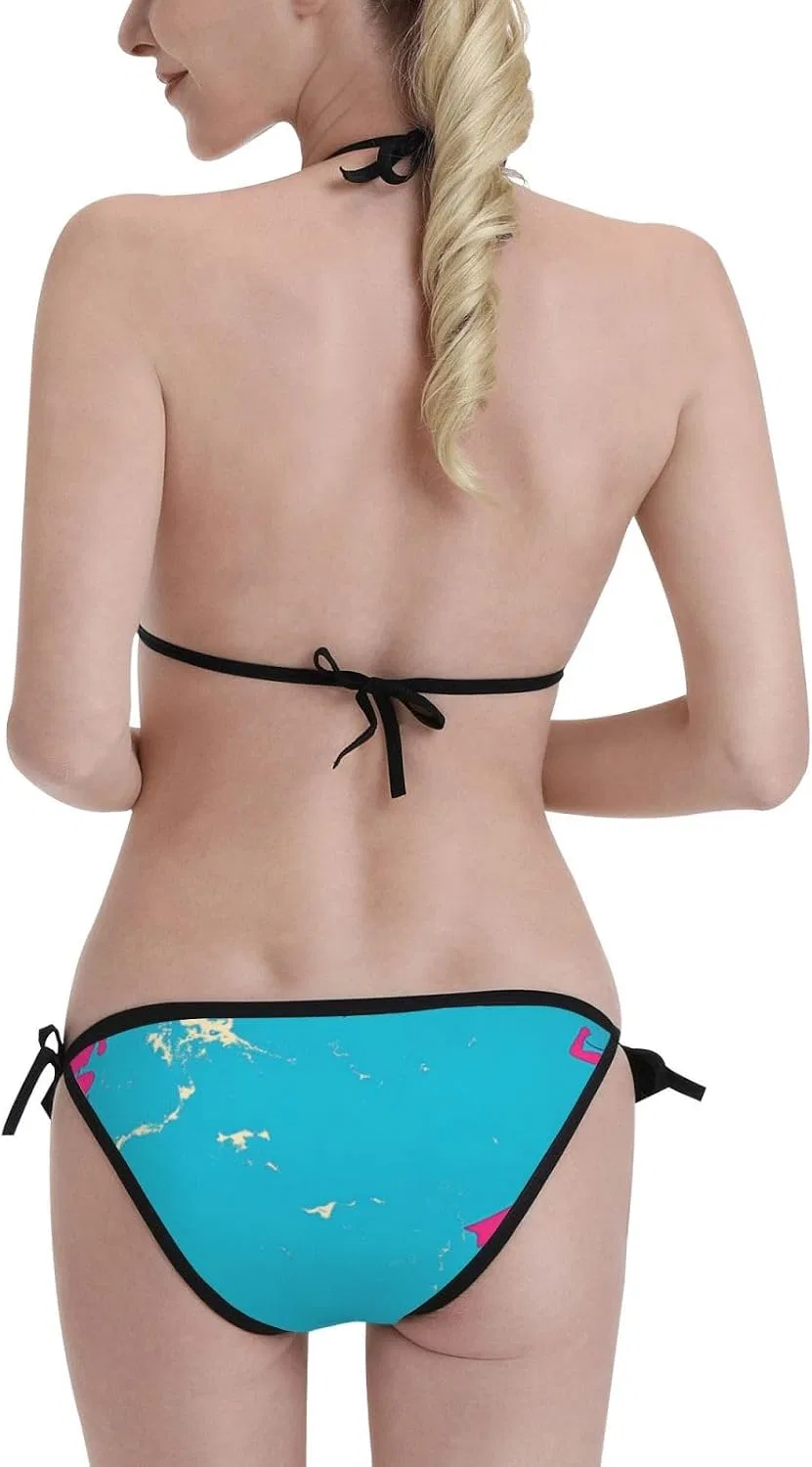 Женский бикини-сет с цветочным принтом Halter Triangle Tie Side, Sky Blue Shark — фото 3