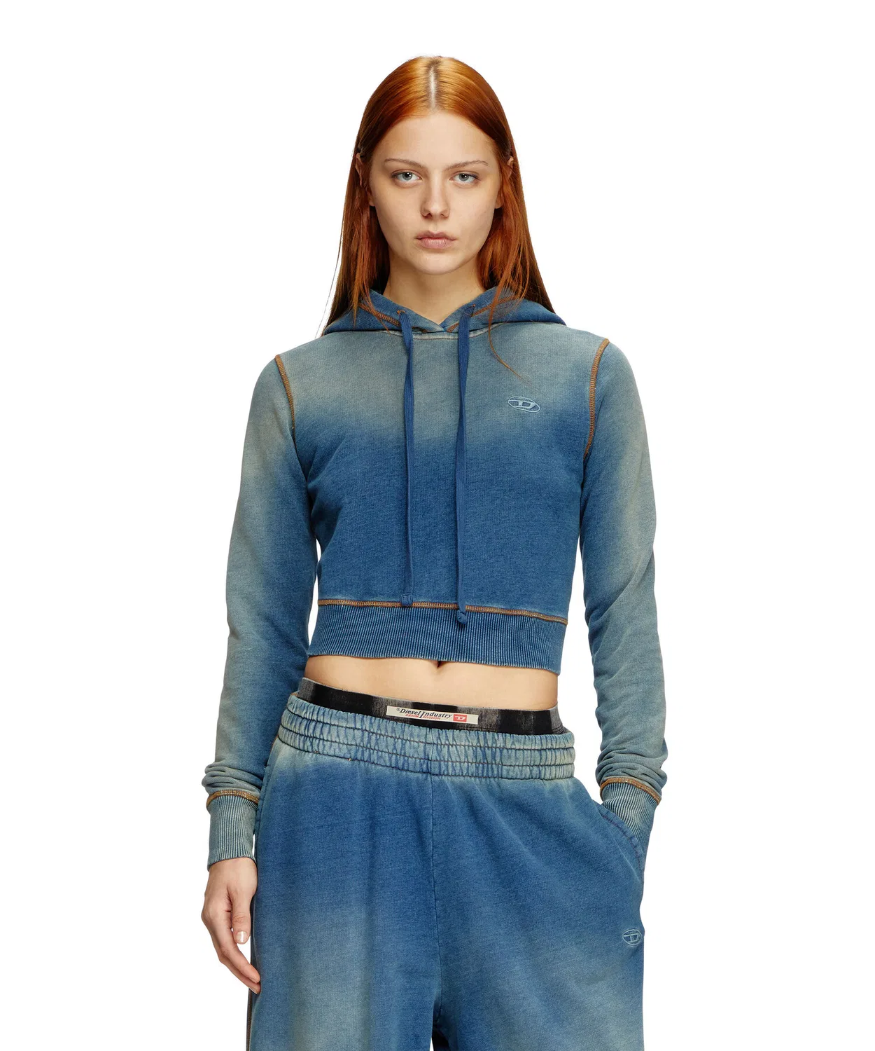 Женский пуловер с капюшоном с эффектом потертости F-SLIMMY-HOOD-Q1 DIESEL, Indigo Blue