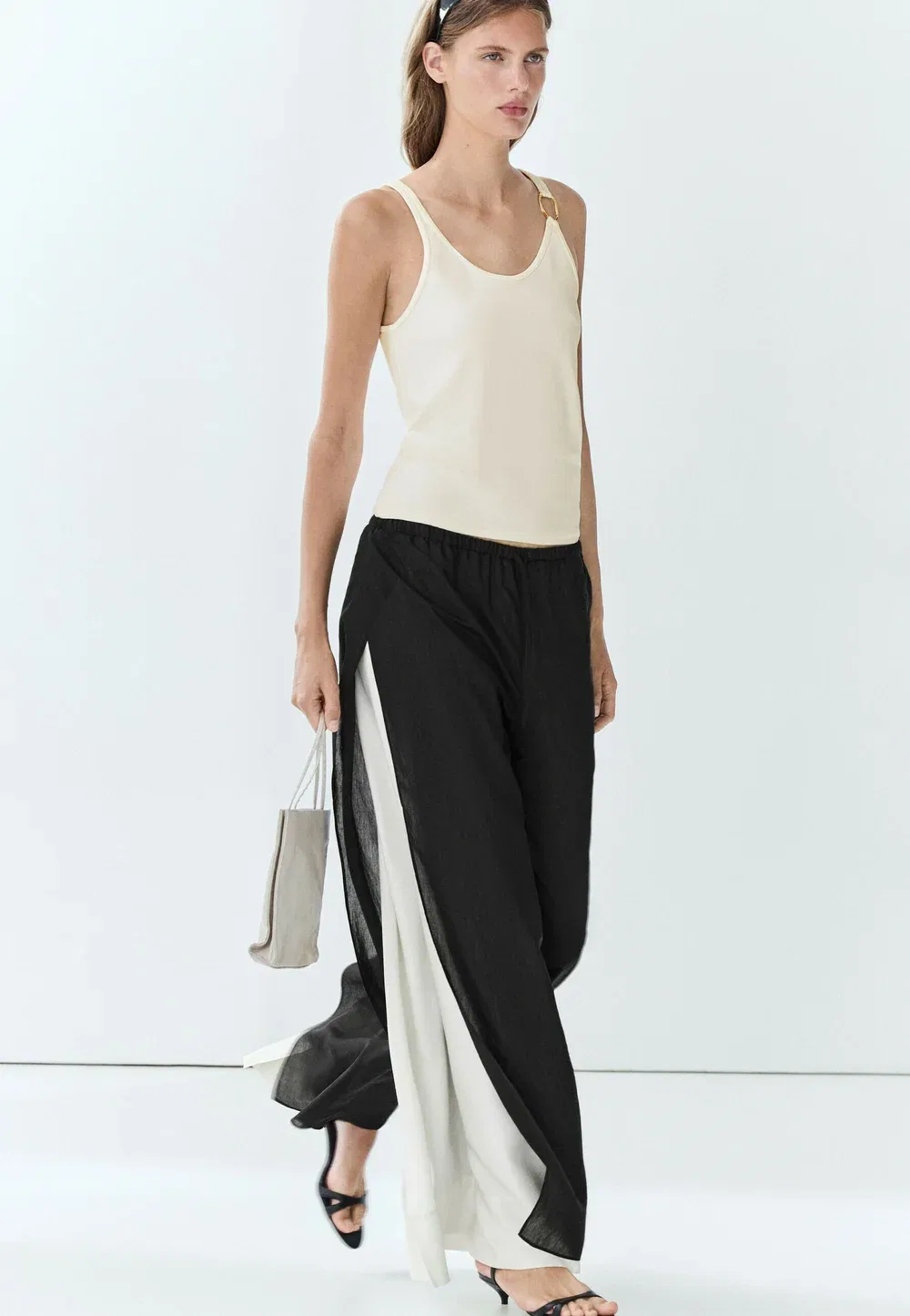 Свободные брюки-комбинезон с широкими штанинами Massimo Dutti, Black — фото 4