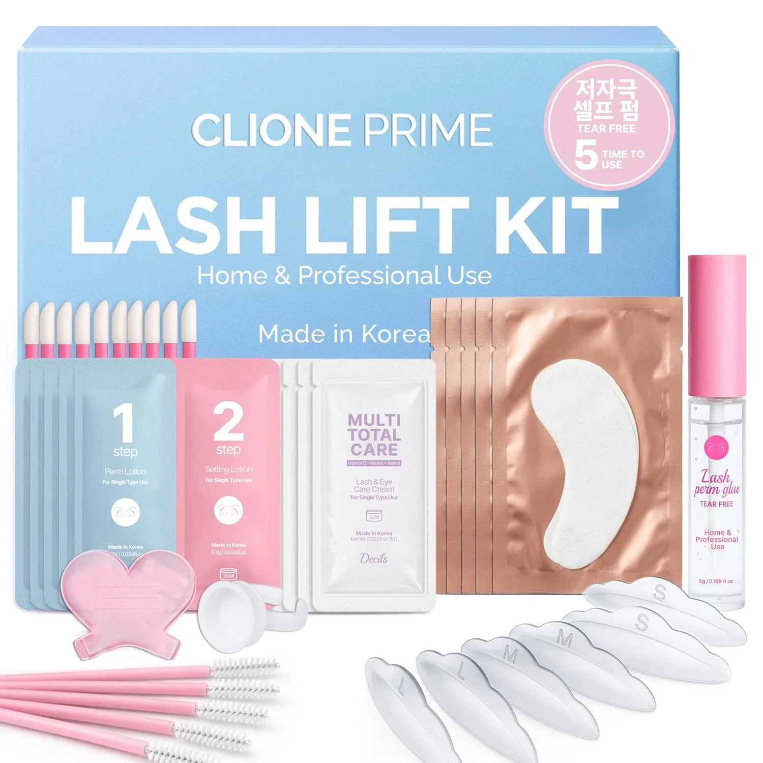 Набор для ламинирования ресниц CLIONE PRIME, 44 предмета, 5 применений, мультиколор