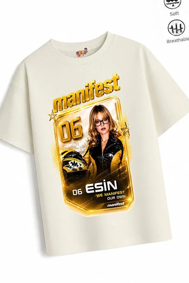Детская футболка оверсайз с принтом Mani Esin Design3 Belya Kids Wear, Ecru Dark — фото 2
