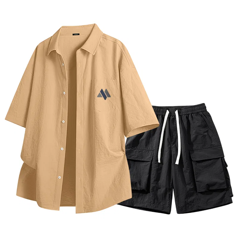 Детский комплект рубашек Ice Silk Cooling MINISO, Khaki (Three-Line Gray Blue Chest Logo)+Black