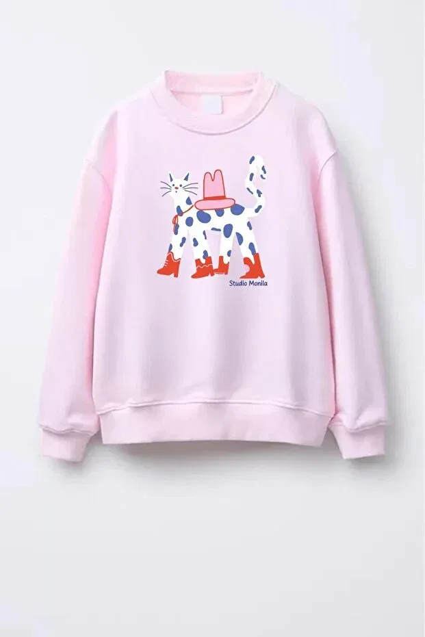 Детское худи для девочек с принтом Girl's Cat Printed Monila, Pink — фото 2
